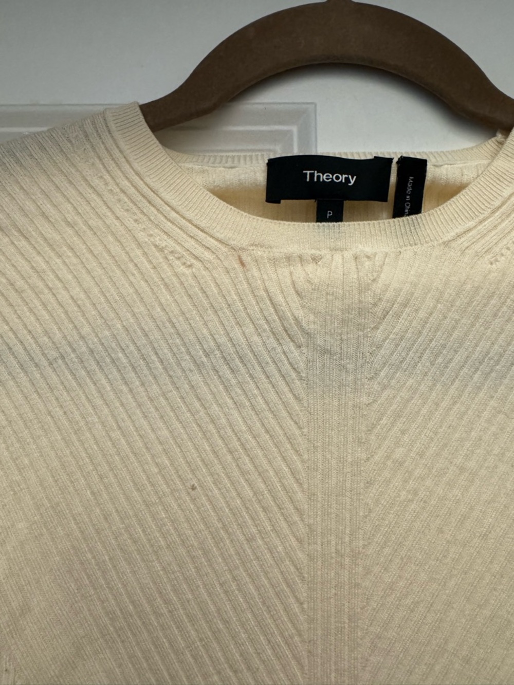 Theory Cream Ribbed Crewneck Sweater - Picture 3 of 3